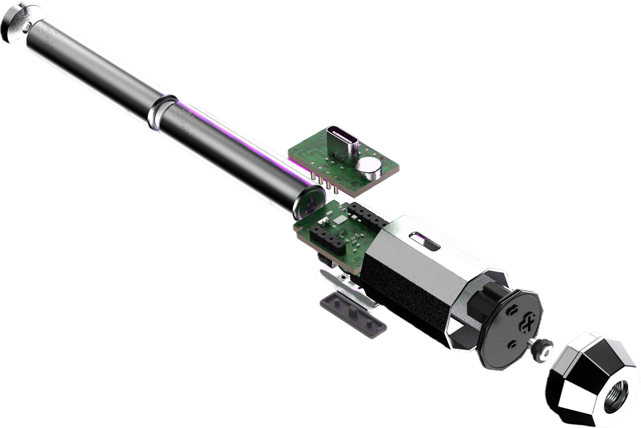Litsaber OG exploded 3D view showing all six internal components